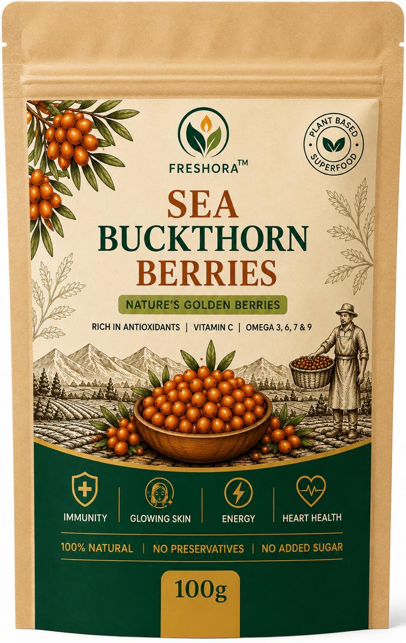 FreshOra Sea Buckthorn Dry Berries | 100% Natural Dried Berries – 100 g